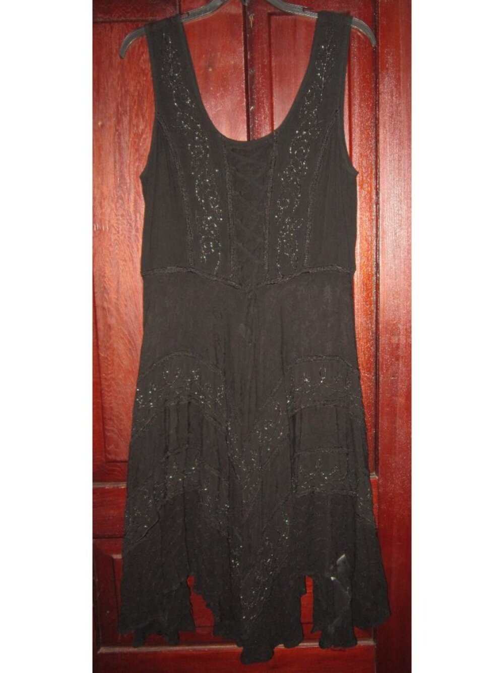 Holy Clothing L Sleeveless Dress Lace Up Flared Sparkle Fairy Witchy Embroidery - Picture 4 of 6